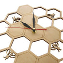 Cut Wood Clock Honey Bee on Honey Comb Hexagon Nature Watch Wall Clock Geom