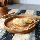 Rattan Storage Tray, Round Basket with Handle, Hand-Woven, Rattan Tray Wick