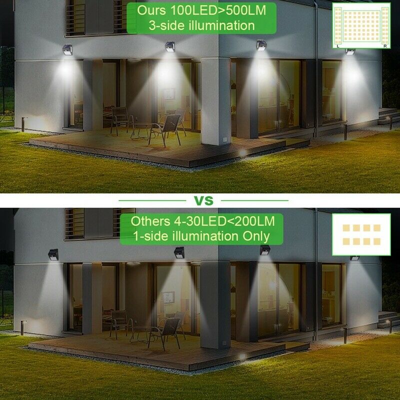 100 Led Solar Light Outdoor Solar Wall Lamp Pir Motion Sensor Waterproof Bu