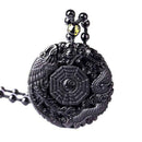 Black Obsidian Carving Wolf Yin Yang Dragon Phoenix Favor Necklace New Pend I9S2