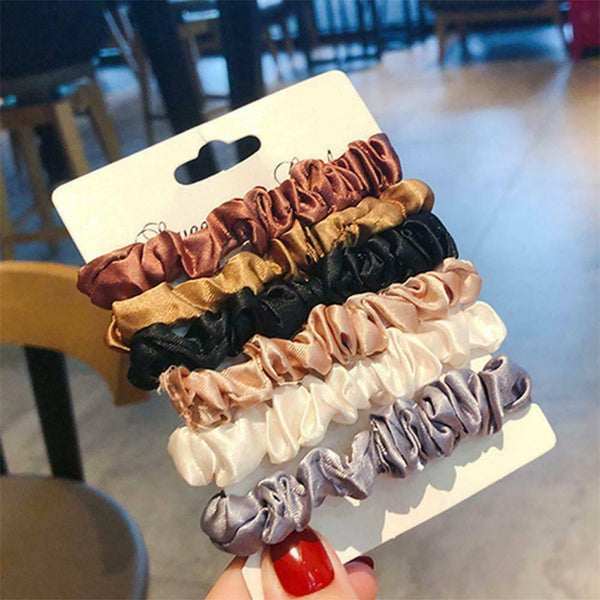 6PCS/SET Women Hair Scrunchies Silk Satin Elastics Ties Ponytail Holder Ropes