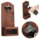 Wall Mounted Bottle Cap Opener with Cap Catcher Wood Home Keg Rustic Beer X6S4