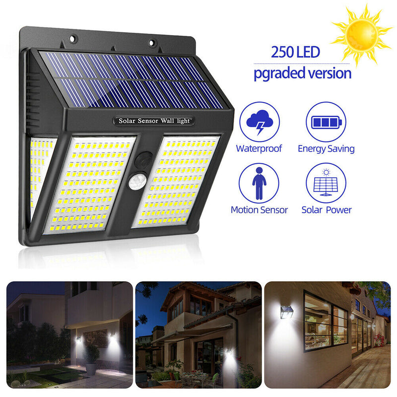 250LED Solar Motion Sensor Wall Light Waterproof Outdoor Yard Security Lamp