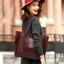 Women'S Soft Leather Tote Shoulder Bag From Tassel Handbag(Red Wine)