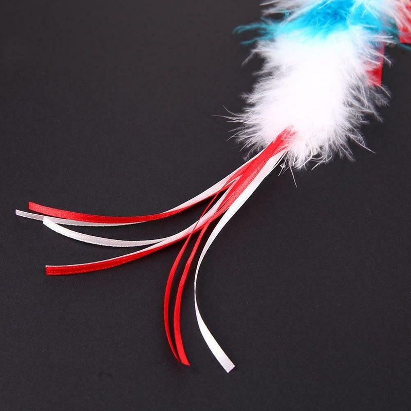 Funny Colorful Feather Tease Cats Dangle Rods Playing Pet Toys(Rose Red)