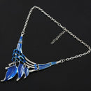 Women Leaf Y-Necklace Chain Necklace Earrings Set(Light Blue)