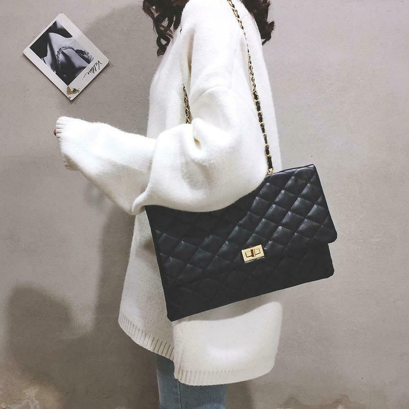 Fashion Women Shoulder Messenger Handbag Chain Leather Evening Bag (Black) A