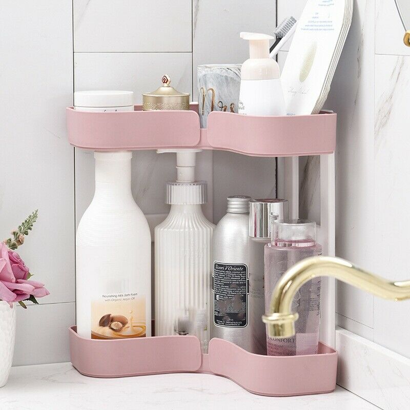 Double Layers Corner Storage Rack Bathroom L Shape Cosmetic Storage Shelf K