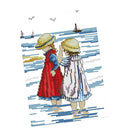 Sisters on Beach Stamped Cross Stitch Kit for Kids Girls, Embroidery Crafts,