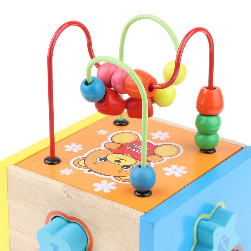 Activity Cube Toys Baby Montessori  Educational Wooden Bead Maze Shape Sorter