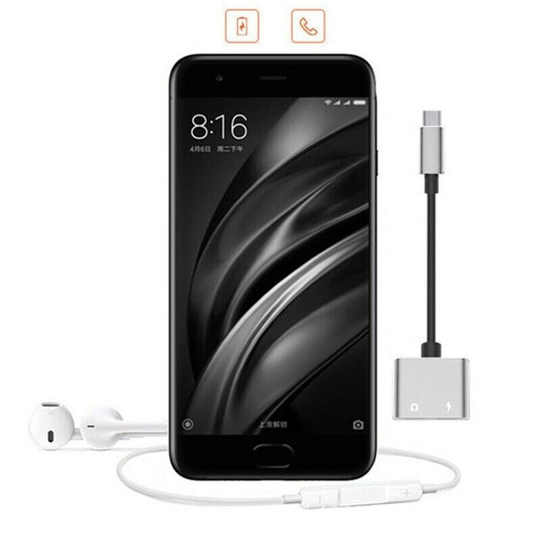 5X(2 in1 Type-C to 3.5mm Headphone Jack Adaptor/Connector Charger, EarphoneN5K9)
