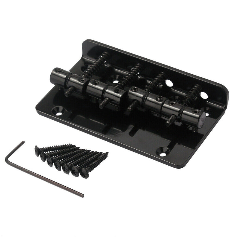 1 Set 4 Strings Electric Bass Bridge Tailpiece Hardtail Luthier Supply - Black