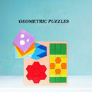 Wood Geometric Puzzle Toys Kids Children Montessori Jigsaw Educational Game Kits