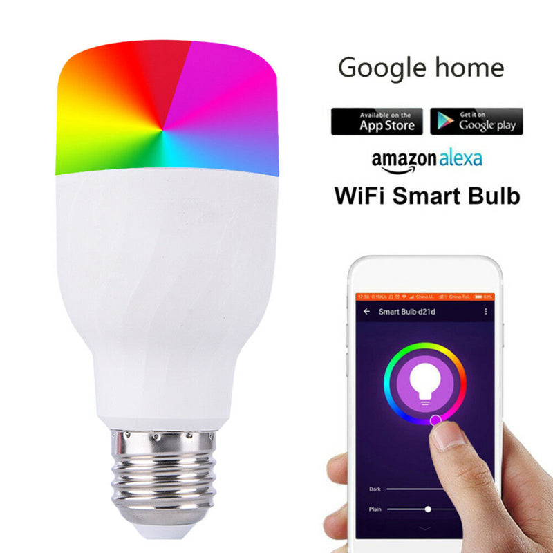 WiFi Remote Control Smart LED Bulb E27/E26 RGBW Light APP For Alexa Google Home