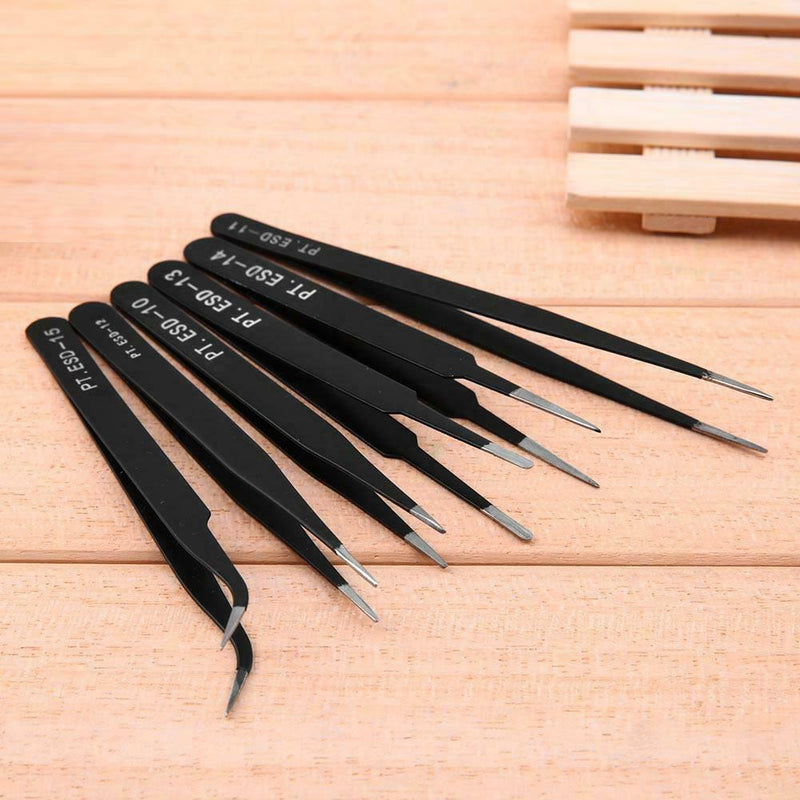 6pcs Stainless Steel Safe Anti-Static Tweezers Set Manicure Tool with Bag  SN9F