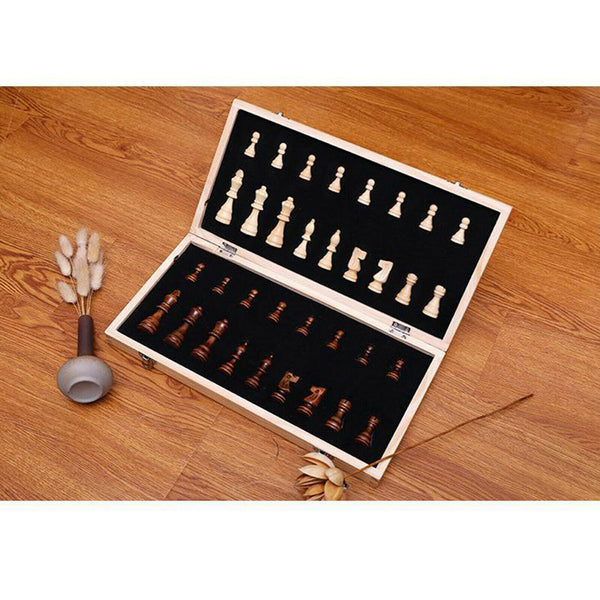 Handmade Folding Wooden Magnetic Chess Board Set with Extra 2 Queens, 39x39cm,