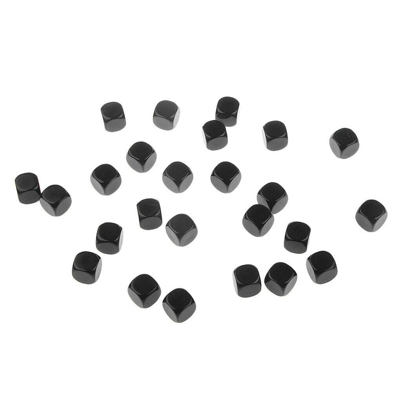 25pcs 16mm Blank Dice Cubes Square Corners, Black Plastic, D6 Math Dices Set for