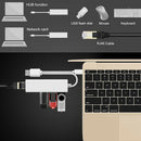 USB+USB 3.1 Type-C HUB Splitter Portable 480Mbps 3 USB 2.0 RJ45 Internet Adapter