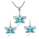 Turquoise Crystal Dragonfly Pendant Necklace Earrings Jewelry Set for Women L2A1