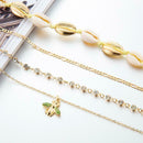 4pcs Boho Bee Shell Rhinestone Anklet Women Beach Food Chain Jewelry Gifts