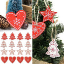 16PCS Mixed DIY White&Red Tree/Heart/Star Wooden Ornaments For Christmas Pa L3N4