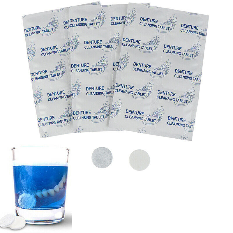 24x Tablets Denture Cleansing Tablets Daily Deep Clean Whitening AntibacterialJR