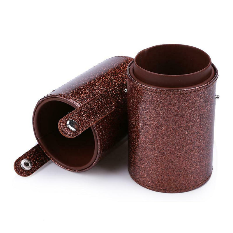 Portable PU Leather Cosmetic Storage Box Makeup Pen Brush Cup (S Brown) A