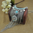 Retro Bohemian Gypsy Style Turquoise Tassel  Chain Choker Pendant Necklace ã€NME