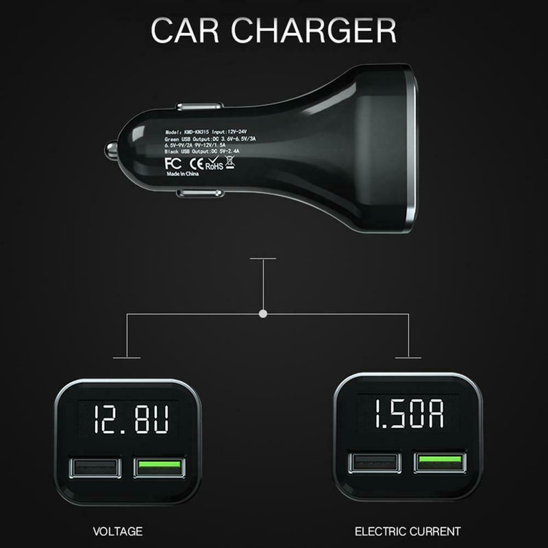 Digital LCD Display Dual USB Car Charger 3.0A Fast Charging Power Adapter