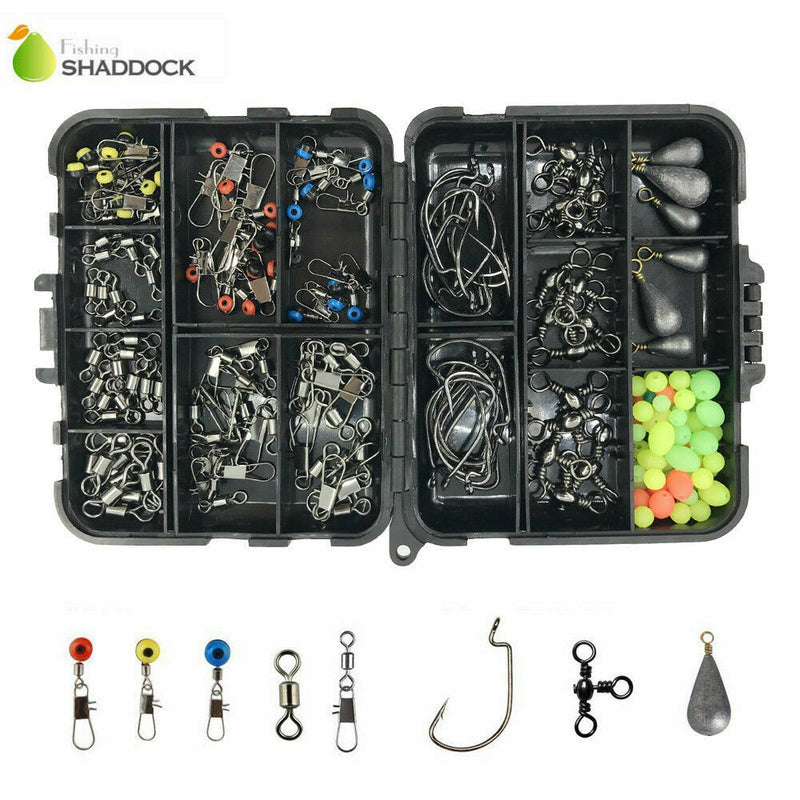 160Pcs Fishing Tackle Accessories Kit Swivels Snaps Sinker Beads Weights Ho O9D1
