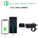 CS-757A1 Motorcycle Handlebar Mirror QC3.0 Dual USB Charger with Switch