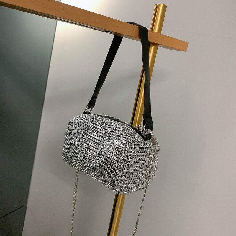 Rhinestone Women Messenger Bag Chain Party Clutch Shoulder Handbag (White)