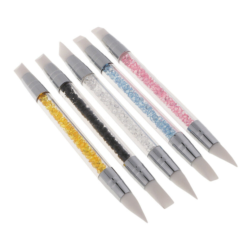 5pcs Dual Silicone Head Acrylic Handle Nail Art Carving Drawing Brush Pens