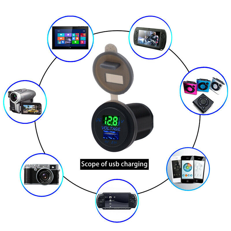 2in1 Led DC12V-24V 2.1A Universal Car Charger USB Port Phone Voltmeter For  J5R5