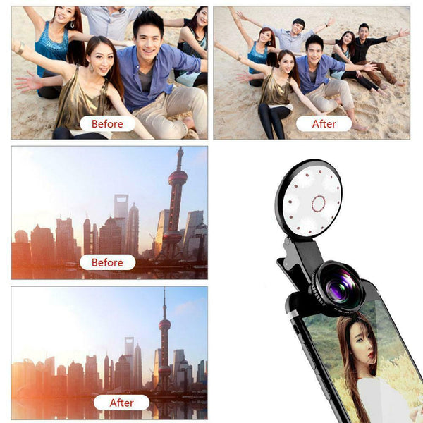 4600k Selfie Flash Light Filling 8 LED with Clip Wide Angle Lens Macro Lens