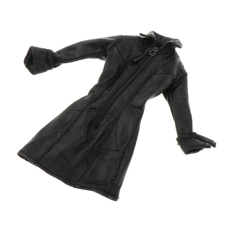 Female Clothing 1/12 Women Black Long Leather Coat for Scarlet