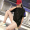 Fashion Women Bling Solid Short Sleeve Loose T-Shirts Long Tops (Black XL)