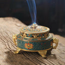 Tibetan Buddhist Pattern Incense Burner Holder Colorful Lotus Flower-Blue