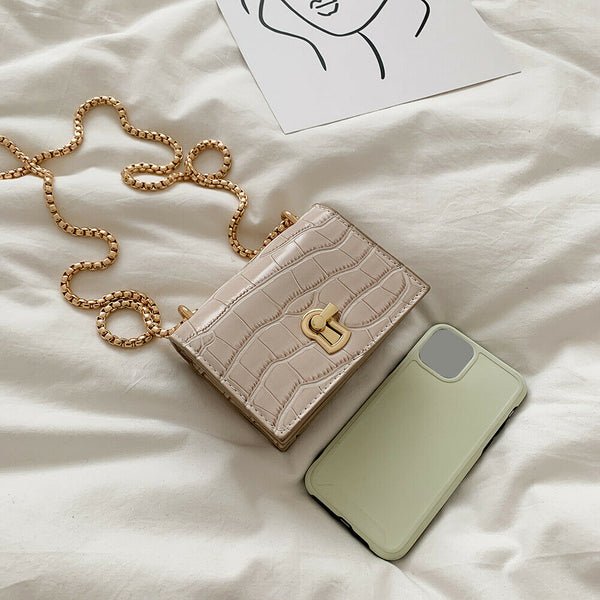 Elegant Women Pure Mini Shoulder Bags Leather Chain Messenger Bag (White)