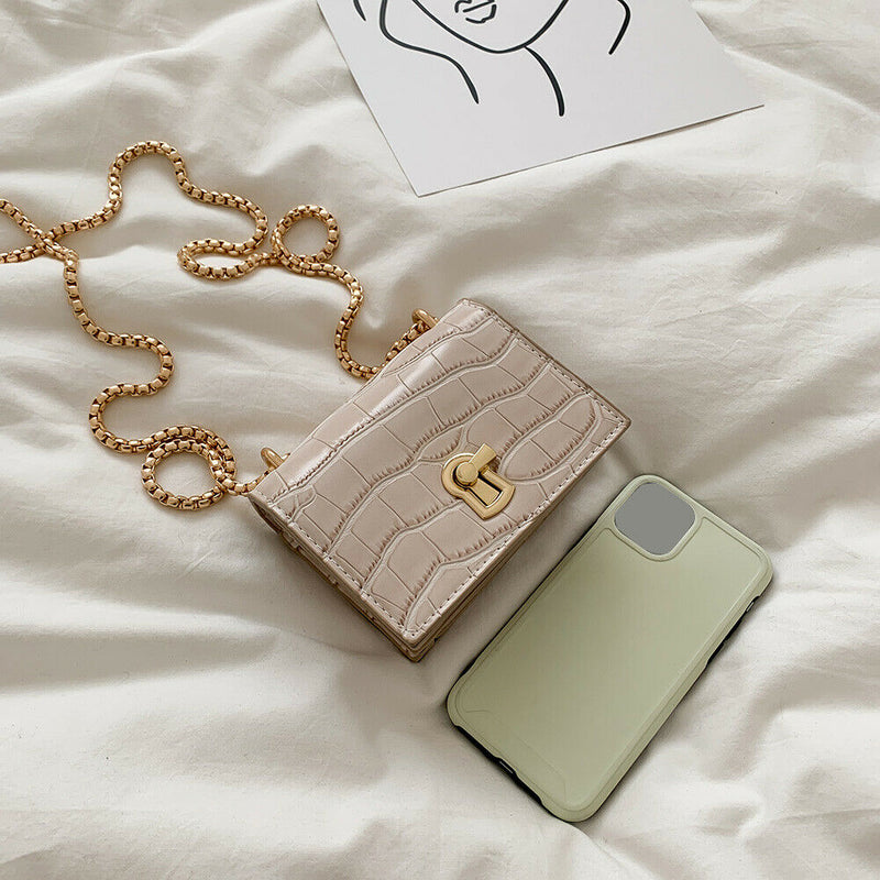 Elegant Women Pure Mini Shoulder Bags Leather Chain Messenger Bag (White)