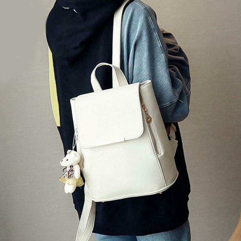 4pcs/Set Women Double Zips Backpack Crossbody Bag Handbag Key Bag(White)