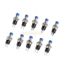 10pcs Metal Mini Momentary Push Button Switch On/Off 2 Pin Terminals Blue Knob