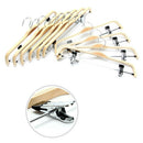 10 Pack Solid Finish Wooden Trousers/Skirt Hangers with Anti-Rust Clips Coa B3Z7