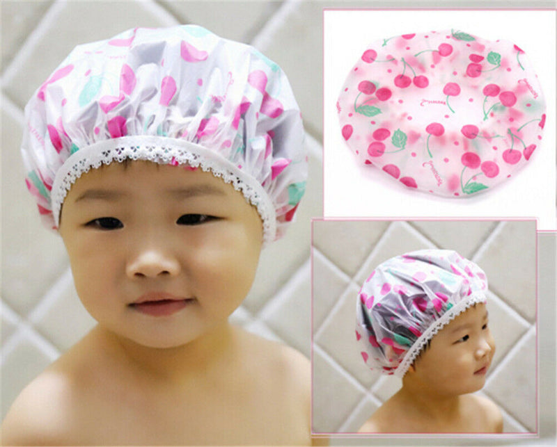 2 Pc Kids Children Shower Cap Waterproof Elastic Bath Hat Cleaning Hat Cute  Gw