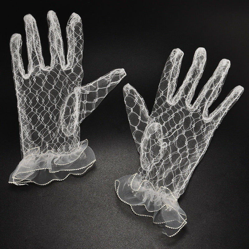 Ladies Gorgeous Wedding bridal ivory white satin Lace Diamonte gloves Hot