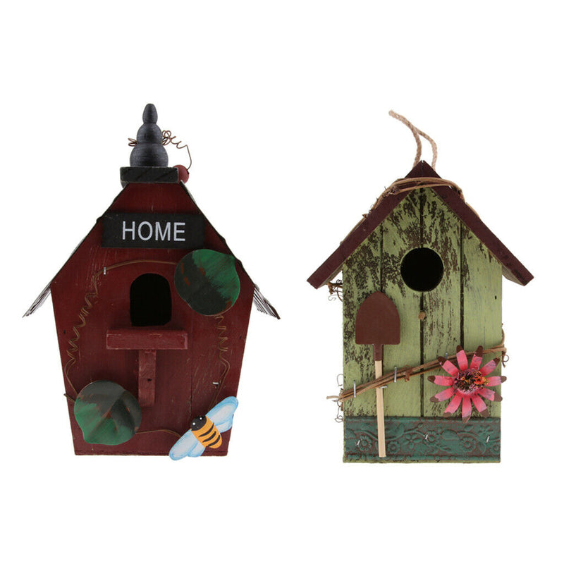 2pcs Natural Wood Decorative Birdhouse, Hanging Wooden Garden Bird House for
