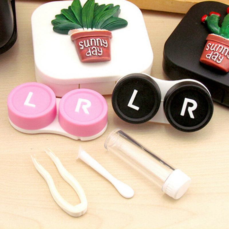 Cactus Contact Lens Storage Box Eyes Care Kit Holder Washer Cleaning Contai BX