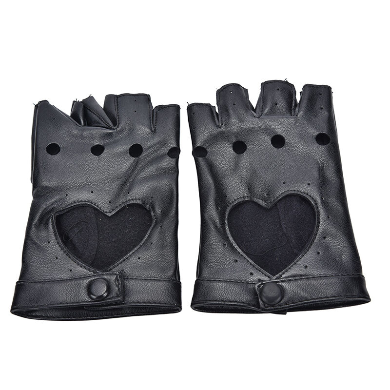 Women Punk Leather Driving Biker Fingerless Mittens Dance Motorcycle Gloves Gw