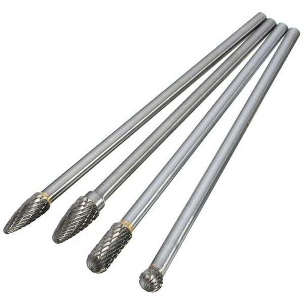 4Pcs Long Reach Rotary Burr Double Cut Tungsten Carbide Bit 1/4 Inch Shank  U9Q5