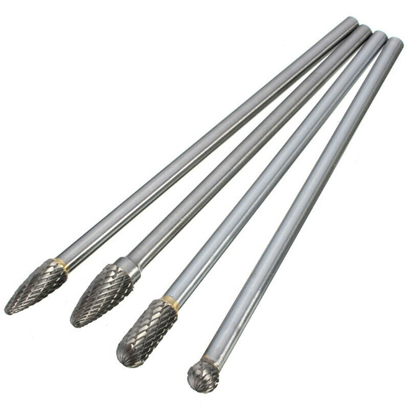 4Pcs Long Reach Rotary Burr Double Cut Tungsten Carbide Bit 1/4 Inch Shank  U9Q5